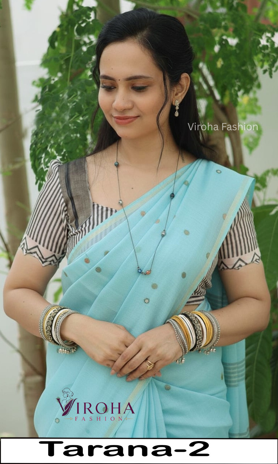 Linen Saree with foil mirror