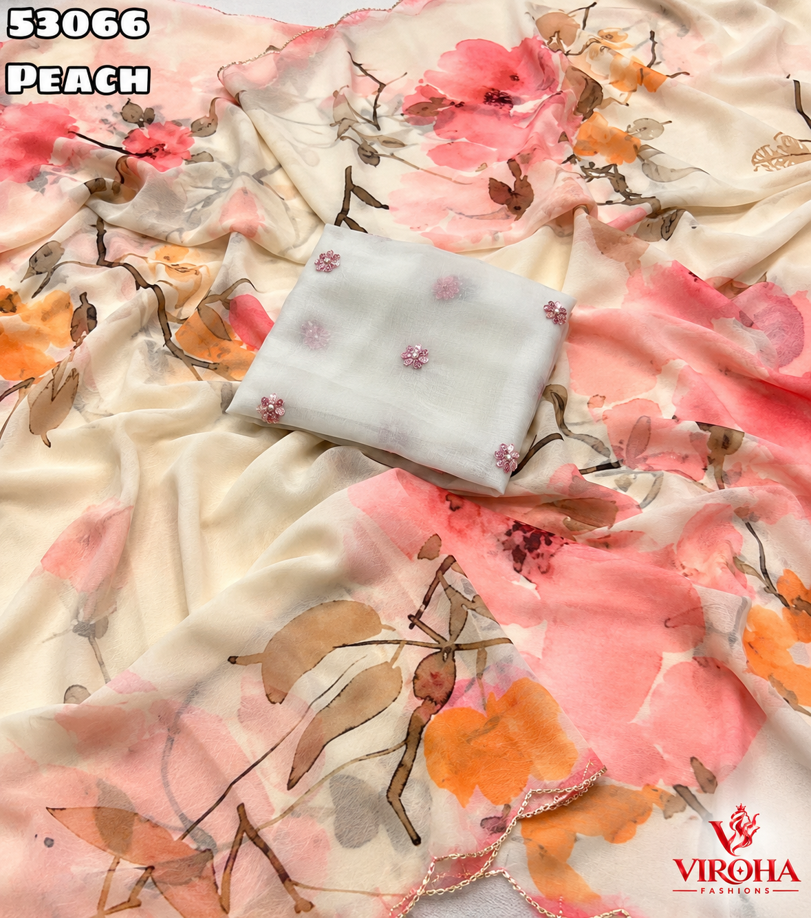 Peach Blossom Elegance Saree, image 2