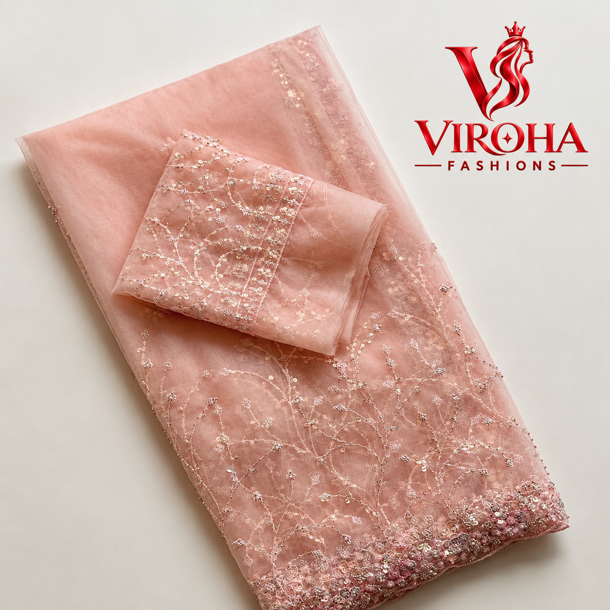 Peach Floral Sequin Saree